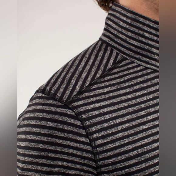 Lululemon Men’s Studio 1/2 Zip Classic Stripe Heathered Black Pullover Small - Picture 7 of 16